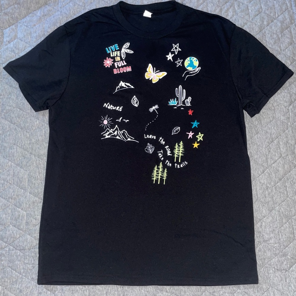 Women’s t-shirt graphic tee ‘take the trails' size large black top shirt sleeve - Picture 4 of 9